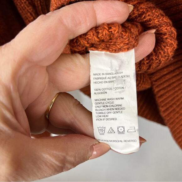 GH Bass Men's 100% Cotton Knit Pullover Henley Sweater Sherpa Collar Orange Med - Picture 6 of 7